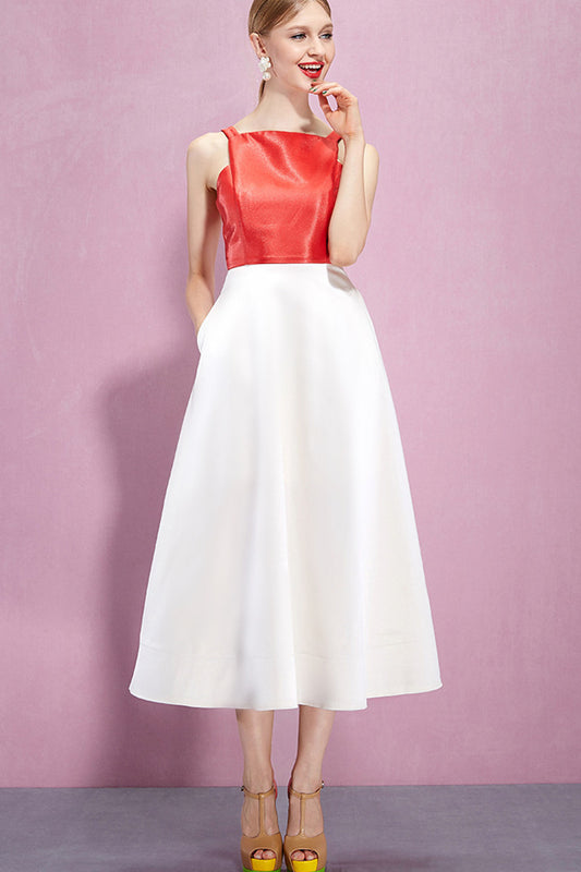 Backless Color Block Fit-and-Flare Cocktail Dress