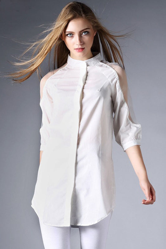 Button Down Shirts With Net Sexy Looking On Shoulder - NJOYDRESS - 1