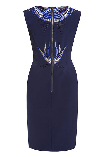 Round Collar Embroidery Pattern Slim Dress