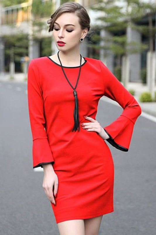 WOMEN'S WEAR TO WORK CASUAL SLIM LONG SLEEVE SHORT DRESS