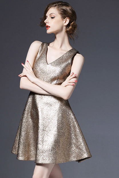 Maturity Deep V Neck Sleeveless Flare Cocktail Skater Dress