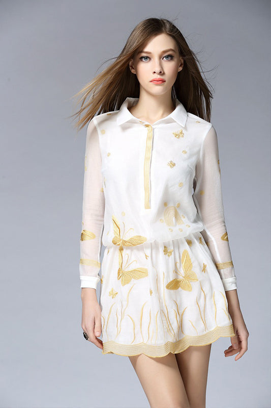 Butterfly Printting On Organza Mini Dress - NJOYDRESS - 1