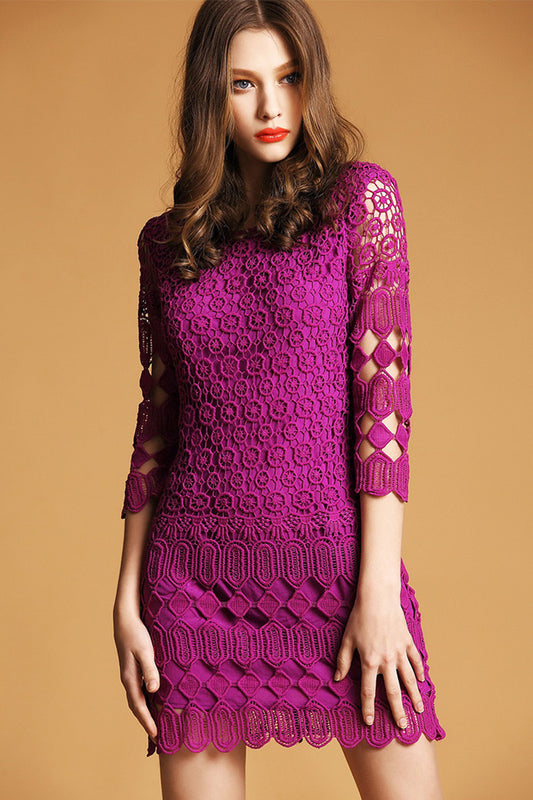 1 Women's Elegant Casual Dress Lace Embroidery Cocktail Evening Dress - NJOYDRESS - 1
