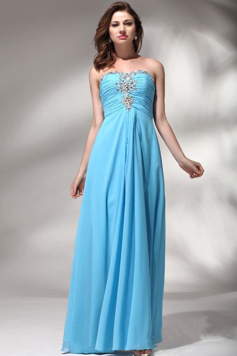 Sweetheart Rhinestone Runched Formal Evening Gown Long Dress