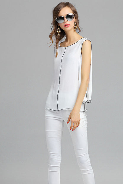 Casual Loose Round Neck Hollow-Out Sleeve Patch Top