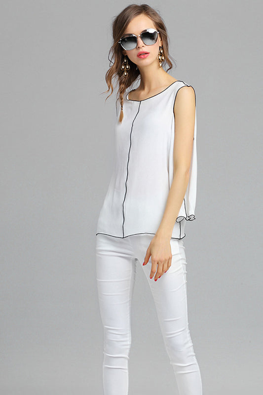 Casual Loose Round Neck Hollow-Out Sleeve Patch Top