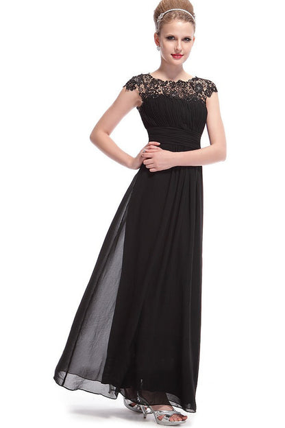Boat Neck Lace AppliqueHollow-Out Back Empire Waist Tulle Gown Long Dress
