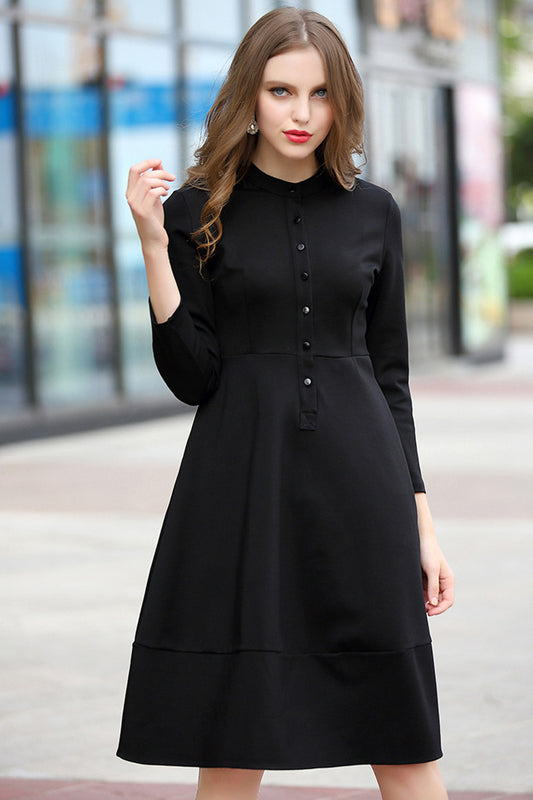 WOMEN'S ELEGANT ROUND NECK EMBROIDERY BLACK FORMAL DRESS