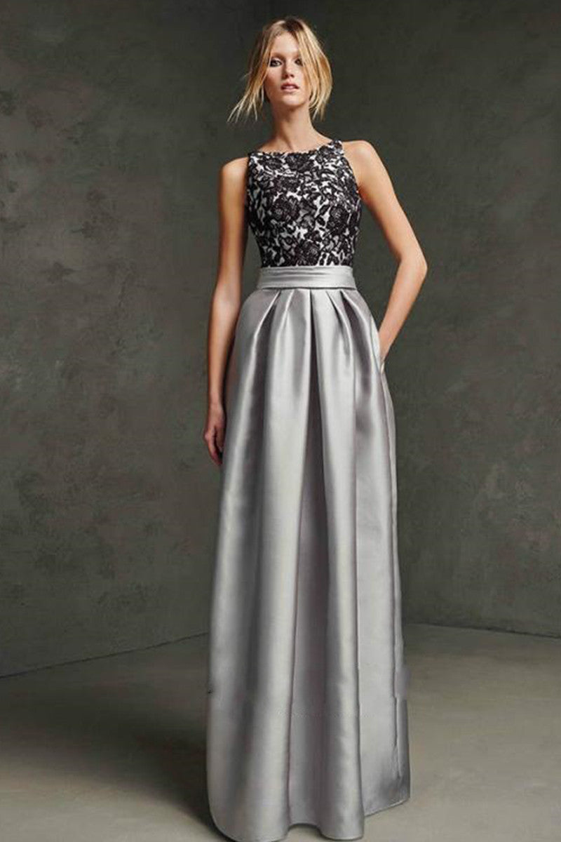 Round Collar Backless  Lace Solid Pleat Maxi Dress