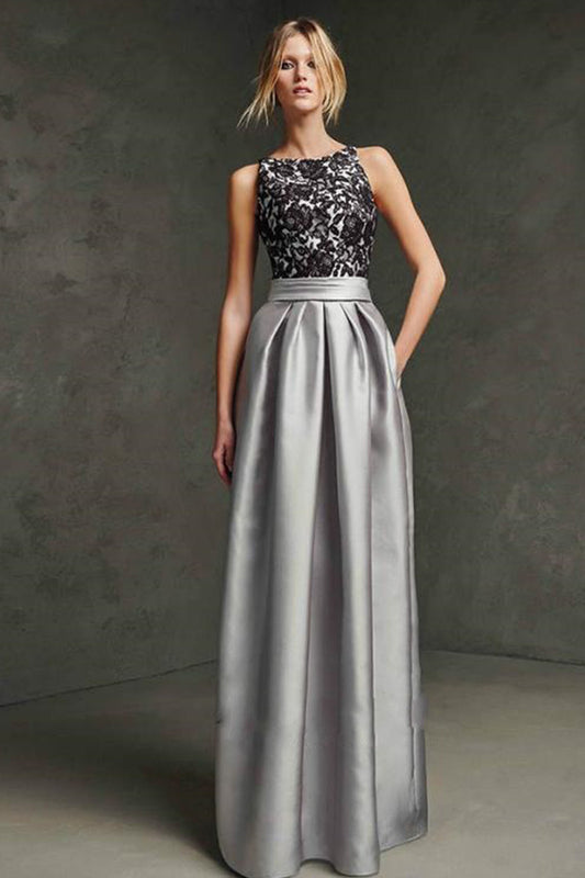 Round Collar Backless  Lace Solid Pleat Maxi Dress
