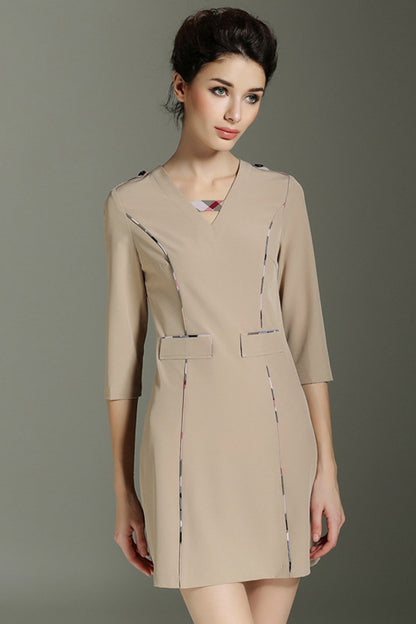 V-neck Piping Princess Line Short Dress