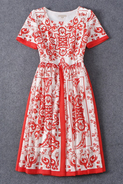 Tribal Print Linen Midi Casual Dress