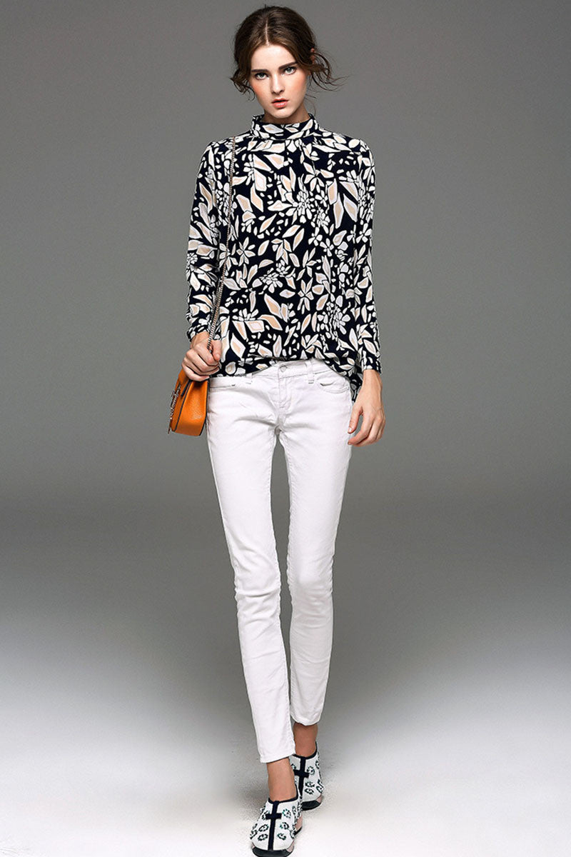 Mock Neck With Bow Tie Tops - NJOYDRESS - 1