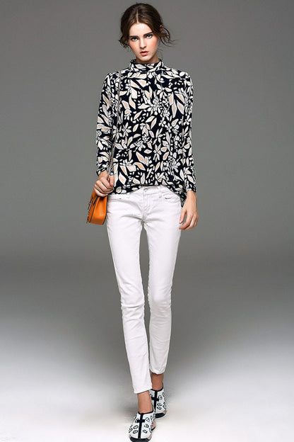 Mock Neck With Bow Tie Tops - NJOYDRESS - 1