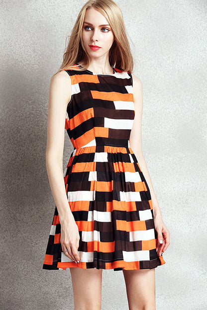 [30% OFF TILL 7 APR] Casual Color Block Sleeveless Mini Dress