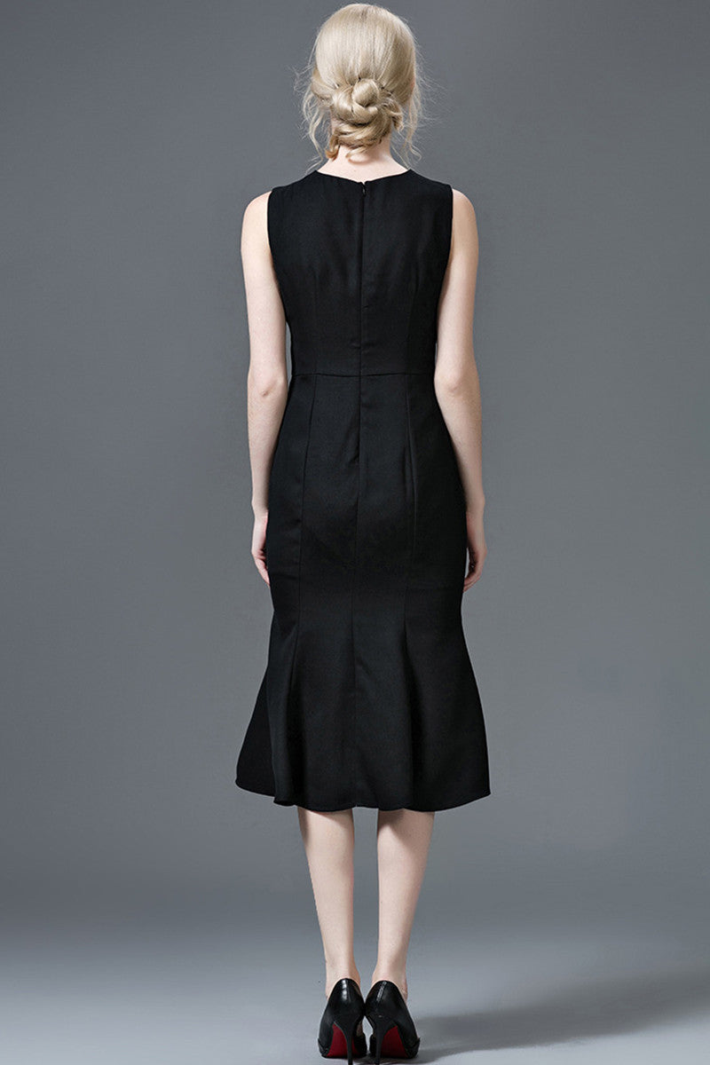 Classical  Black Cocktail Midi Fishtail Dress
