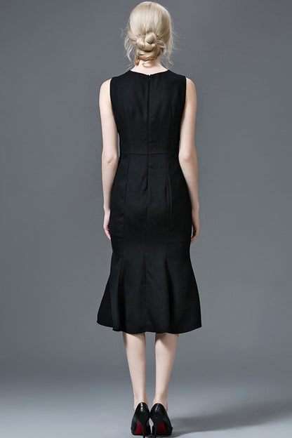 Classical  Black Cocktail Midi Fishtail Dress