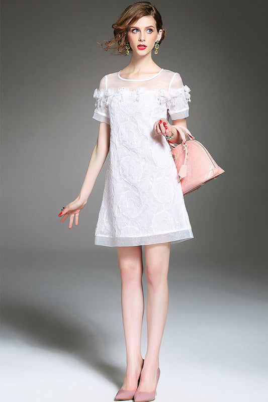 Hollow Embroidery Lca Cocktail Loose Dress