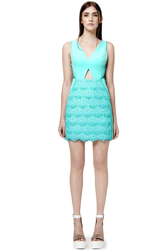 Deep-V Cut Out Eyelash Faux Backless Club Dress