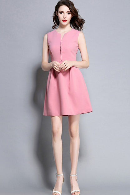 Simple Peach Pink With Lined Cover Button Short Cocktail Dress