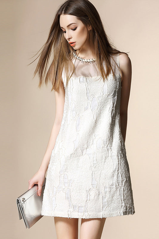 Embroidered With Bead Sleeveless Short Dress