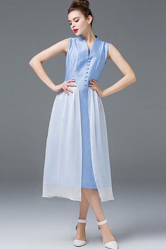 CASUAL WEAR TO WORK V NECK SLEEVELESS SLIM A-LINE DRESS