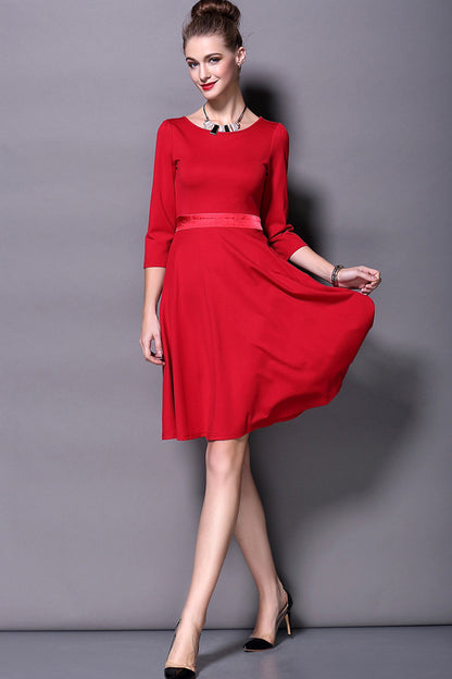 Casual Ponte Dress With Satin Waistline
