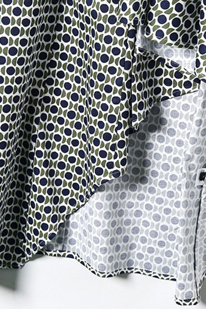 Lapel Neck Dots Print Irregular Midi Dress