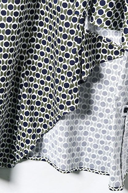 Lapel Neck Dots Print Irregular Midi Dress