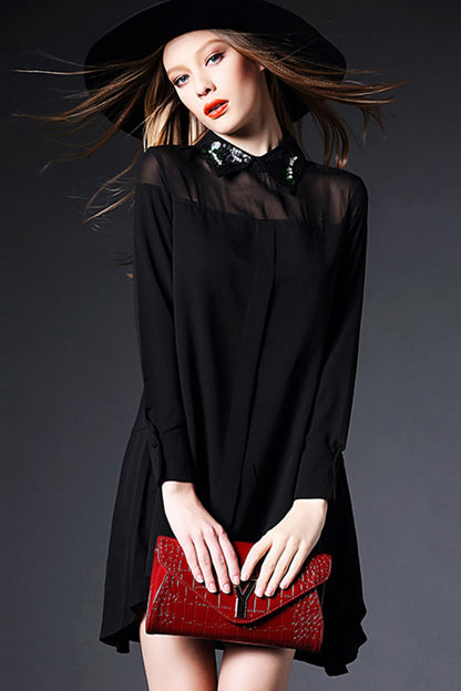 Long Button Down Shirts With Sequin Decoration - NJOYDRESS - 1