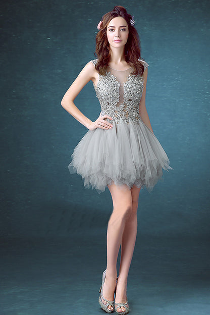 Round Collar Sheer Mesh Lace Sequin Tulle Overlay Mini Dress