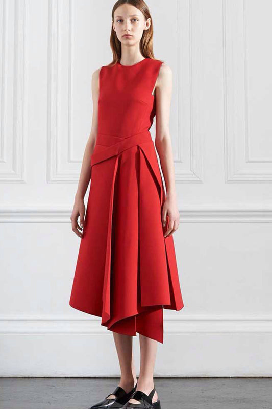 FASHION ROUND NECK SLEEVELESS SLIM IRREGULARITY HEM DRESS