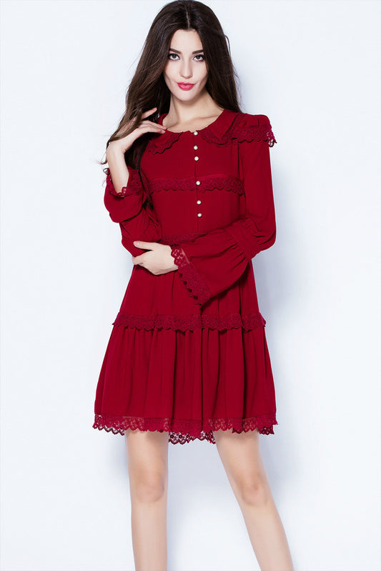 Doll Collar Multi Layer Lace Hemline Dress