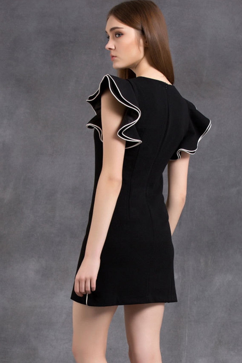 Tiered Ruffle Sleeve Short Little Black Dress
