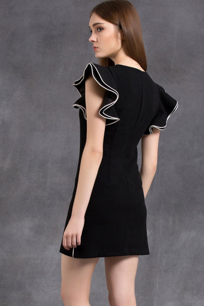 Tiered Ruffle Sleeve Short Little Black Dress