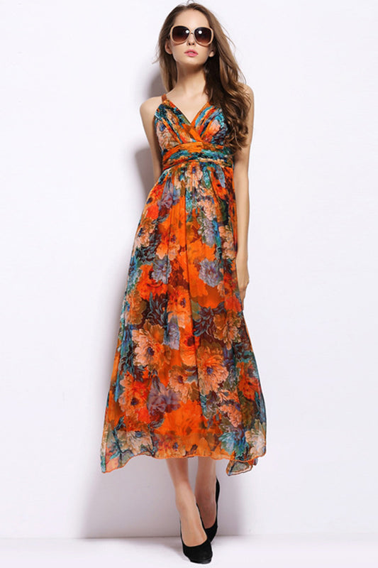 Multi Summer Floral Surplice Maxi Dress