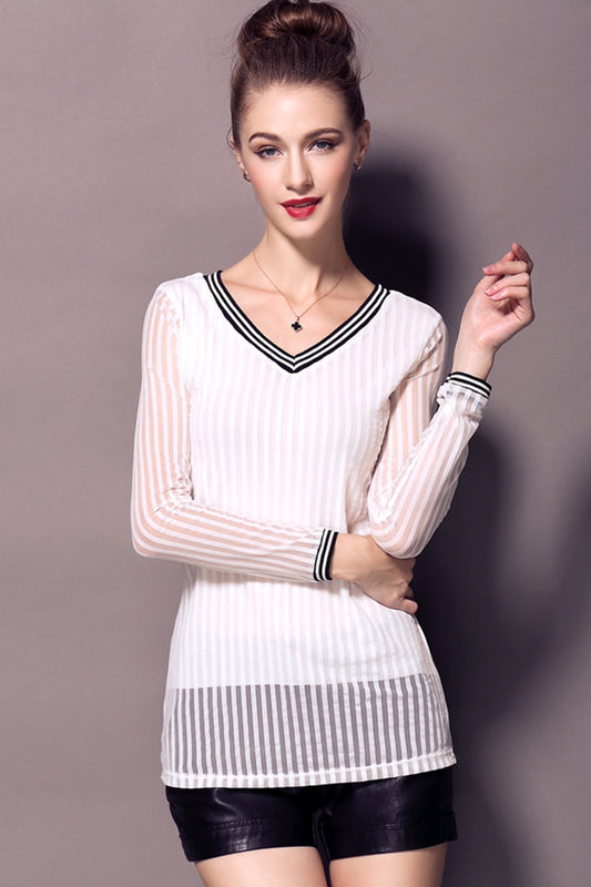 Casual Stripe V-Neck Tops