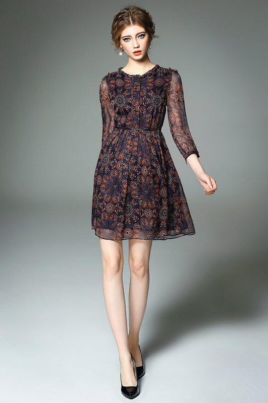 3/4 SLEEVE PRINTING VOCATIONG PARTY DRESS