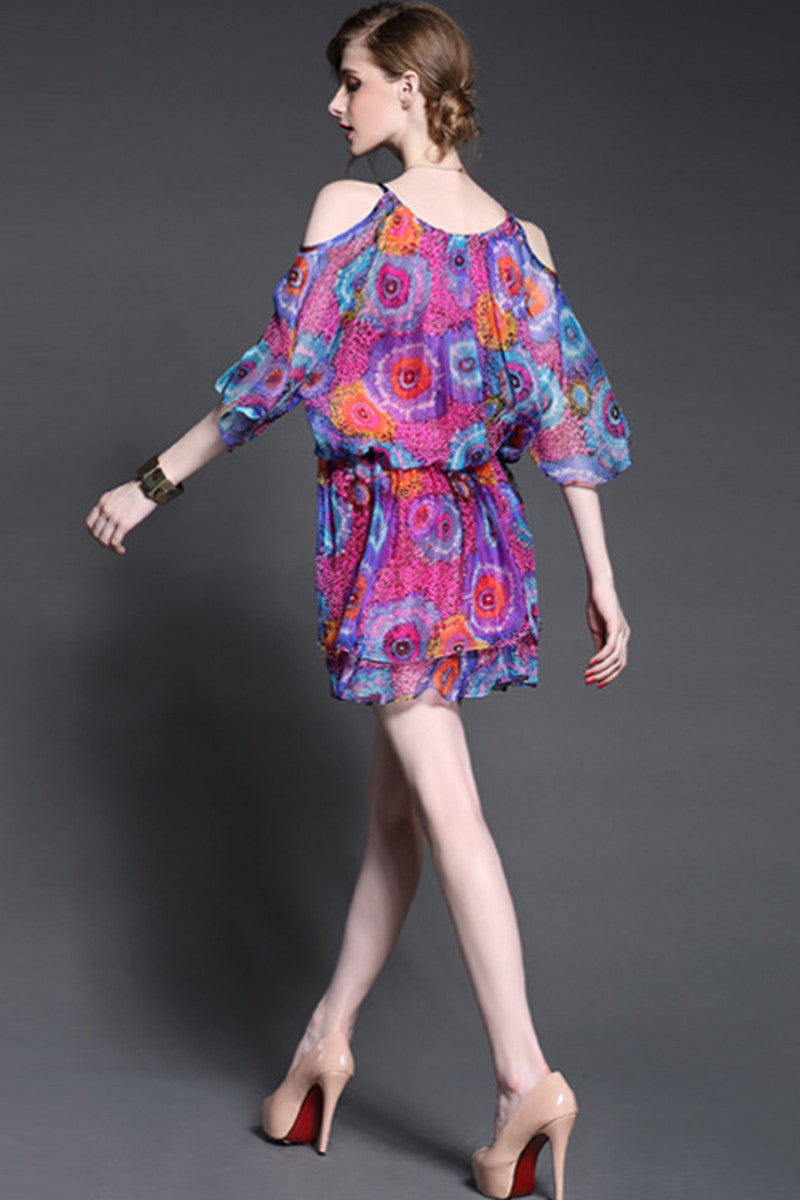 Cold Shoulder Multi Floral Short Casual Dress