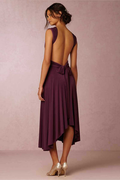 Deep-V Solid Wide Backless Dress