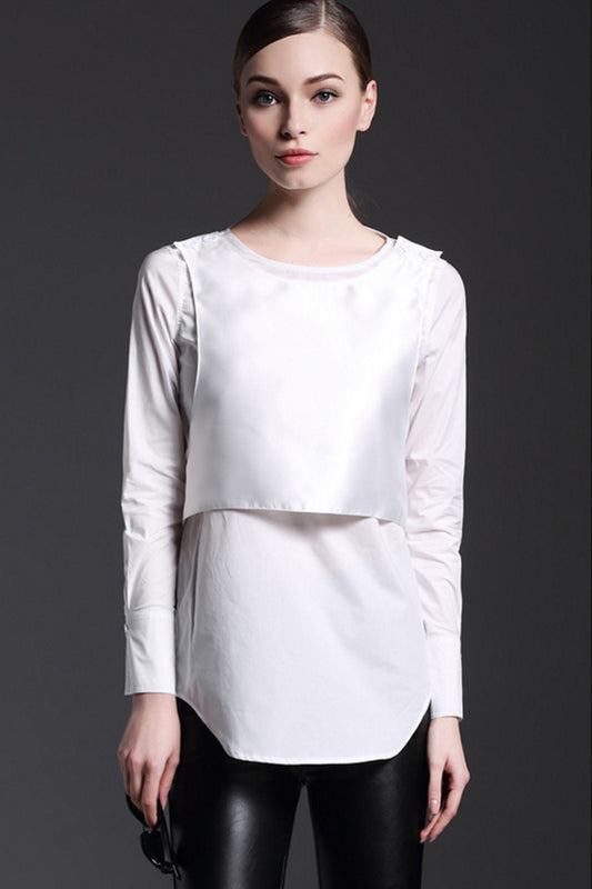 Round Collar Unique  Faux Two-piece Top