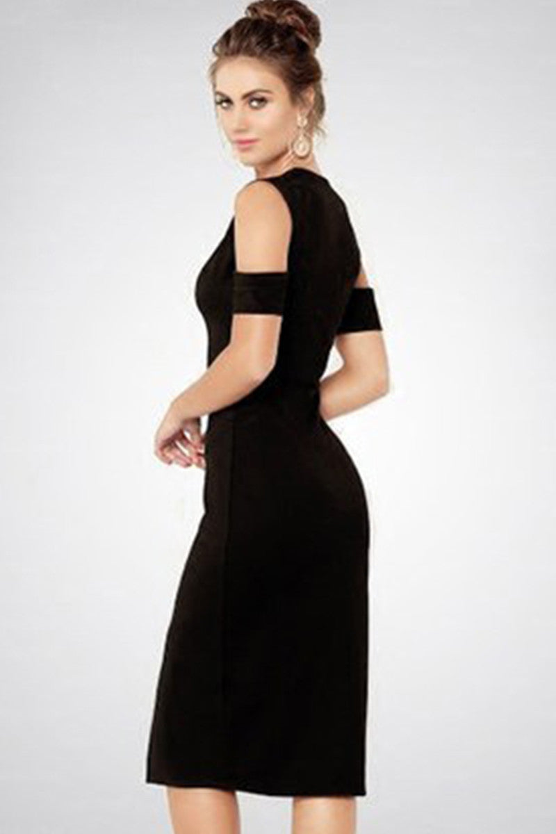 Low Cut Off Shoulder Mid-Slit Bodycon Club Dress