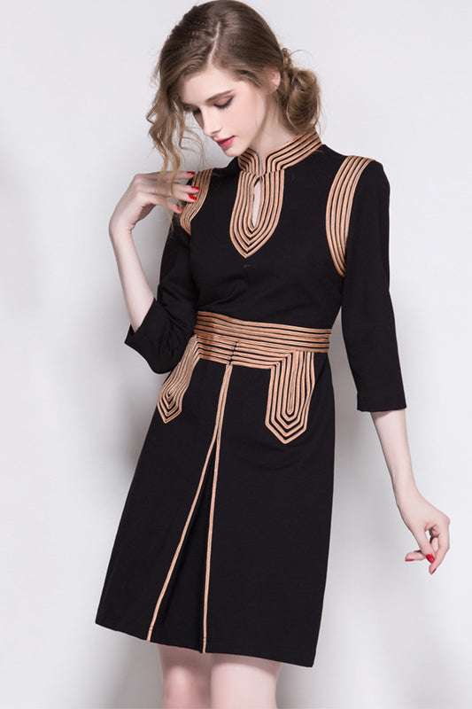 Women's Slim Fit Elegant Stand Collar Wear to Work Short Dress