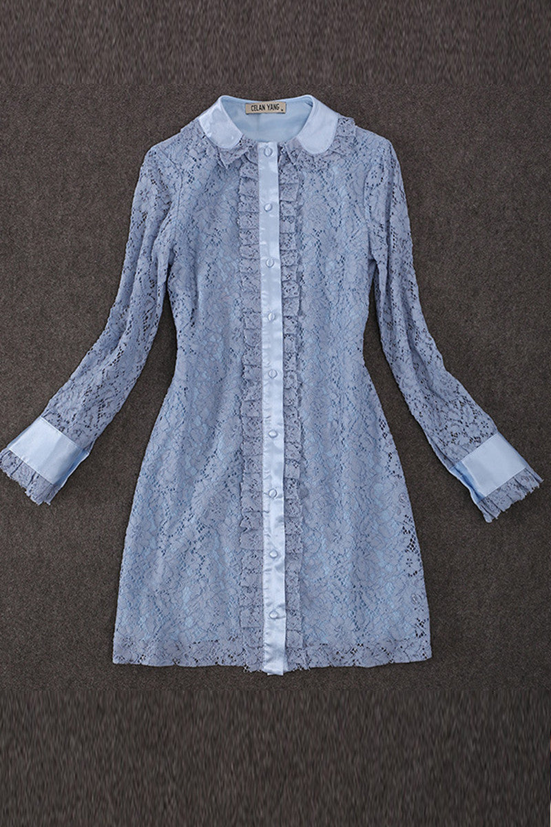Doll Collar  Stringy  Selvedge Pleat Hem Lace Dress