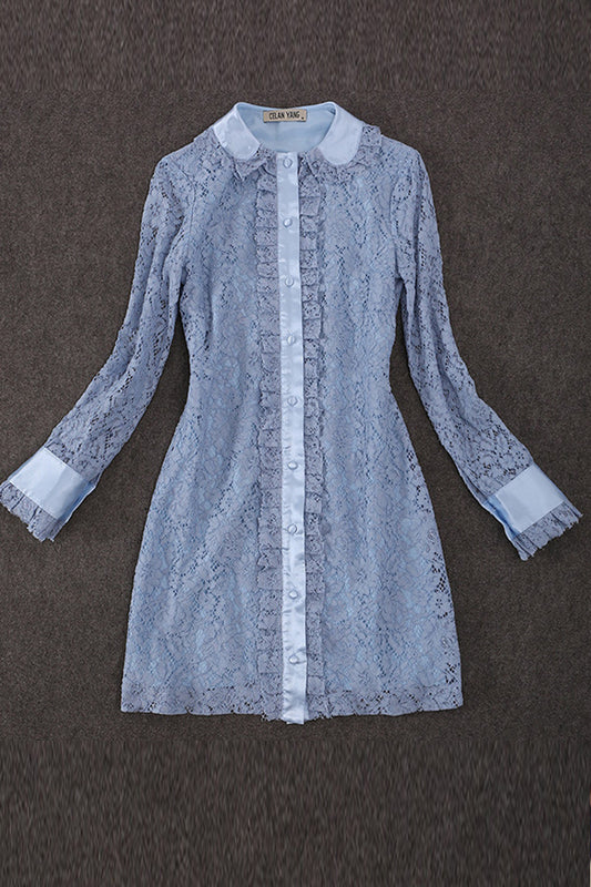 Doll Collar  Stringy  Selvedge Pleat Hem Lace Dress