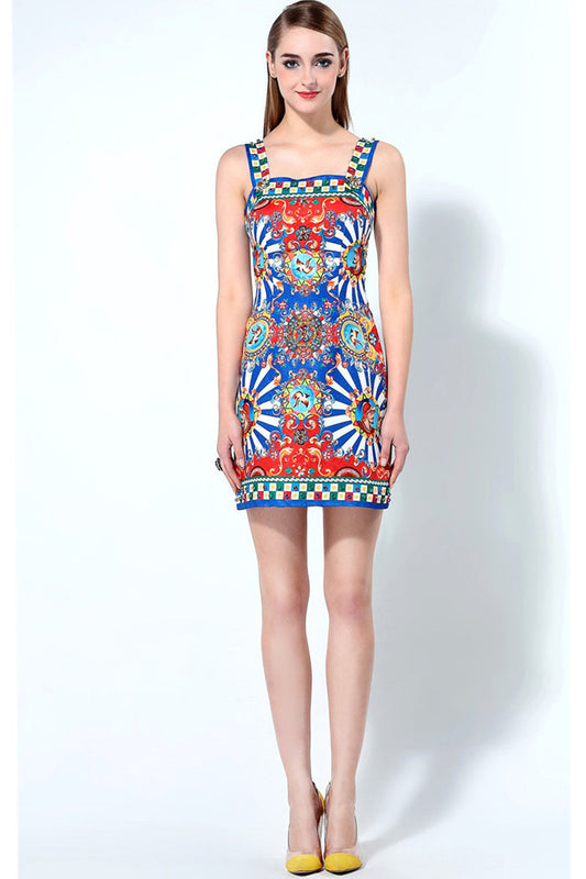 Sicily Bright Printed With Beaded Casual Sundress