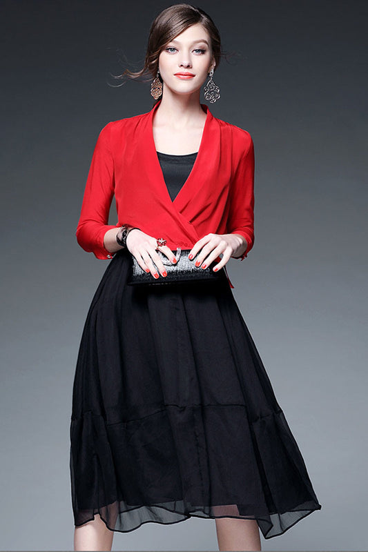 Irregular Neck Shirring Waist Swing Dress - NJOYDRESS - 1