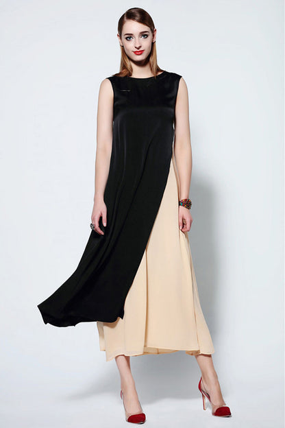 Round Collar Sleeveless Irregular Maxi Dress