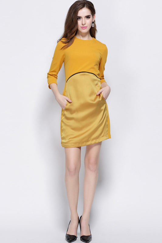 WOMEN'S SLIM ELEGANT 3/4 SLEEVE ROUND NECK SHORT DRESS