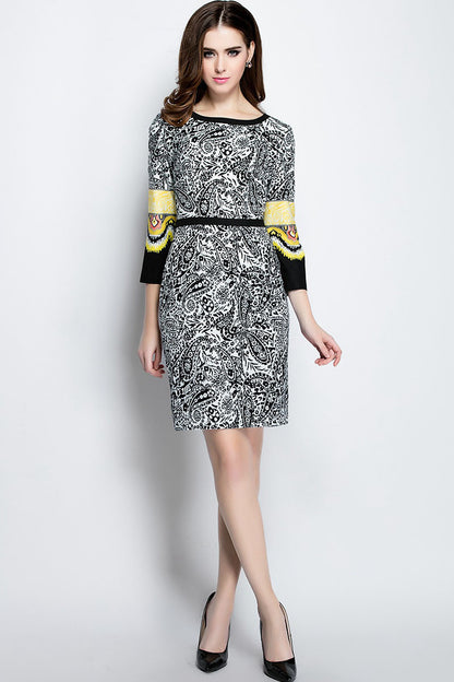 Round Collar Pope Pattern Slim Wrap Dress